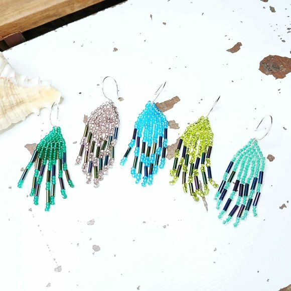 Assorted Small Beaded Fringe Cascade Shoulder Duster Dangle Earrings, 2.5" - Picture 2 of 13